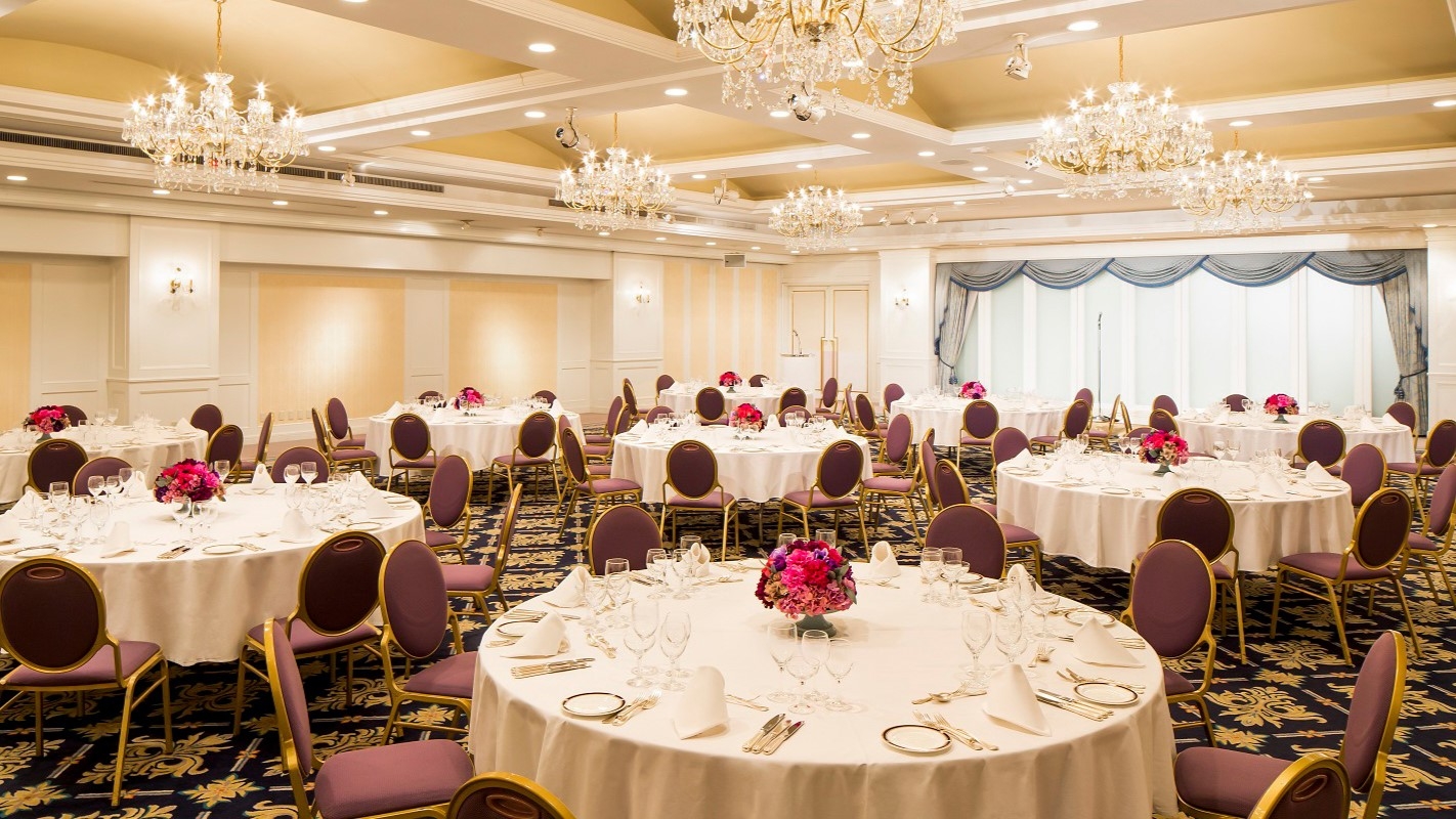 Elegant banquet hall at The Durbar Lawn set up for a grand event